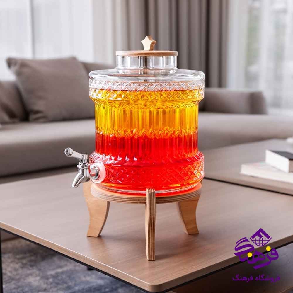 کلمن شیشه ای جام سازان مدل اطلس شامپاینی پایه چوبی