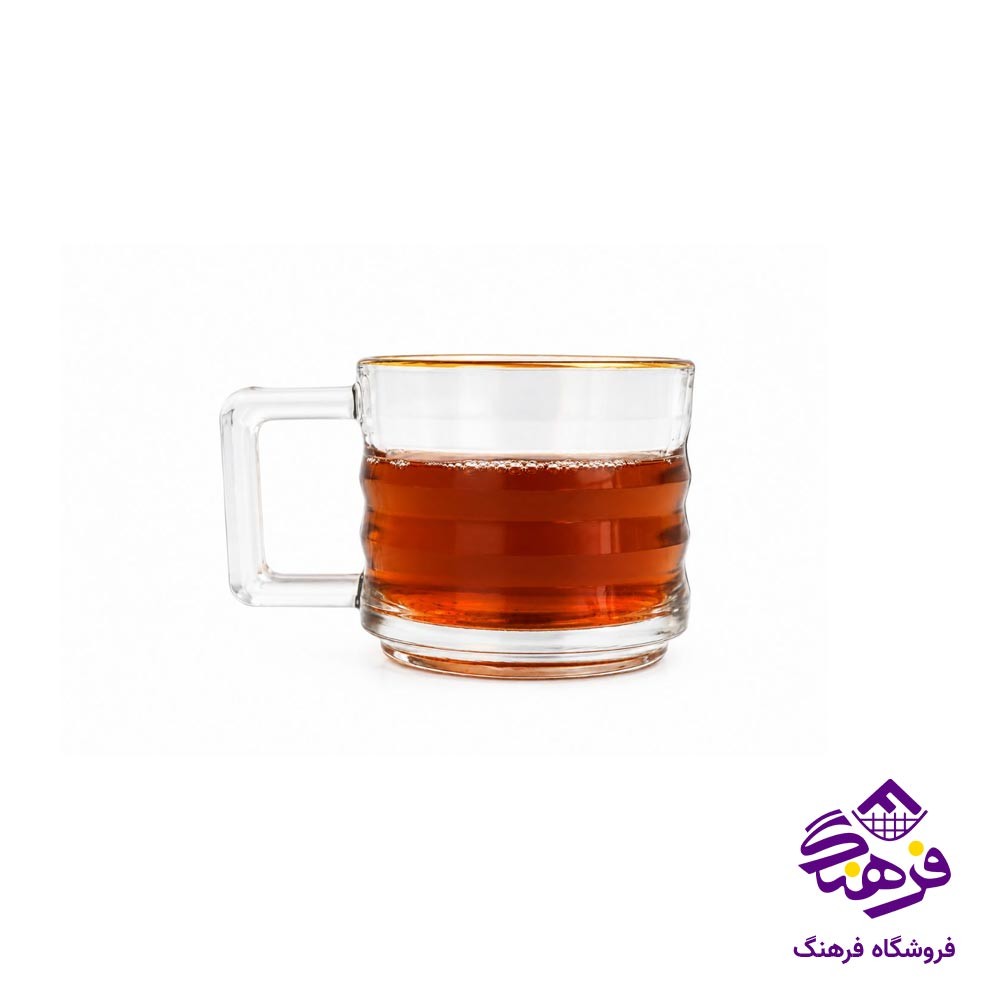 نیم لیوان دسته دار بلور زنگان مدل لاین لب طلا اکلیل 1431 (6 عددی)