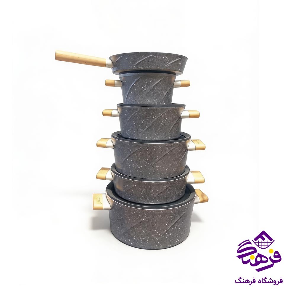 سرویس قابلمه 11 پارچه پویان مهر مدل دیاموند اویز (طوسی)