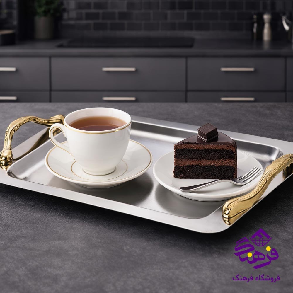 سينی مستطيل بزرگ منتیا دسته طلايی زاماک 1530