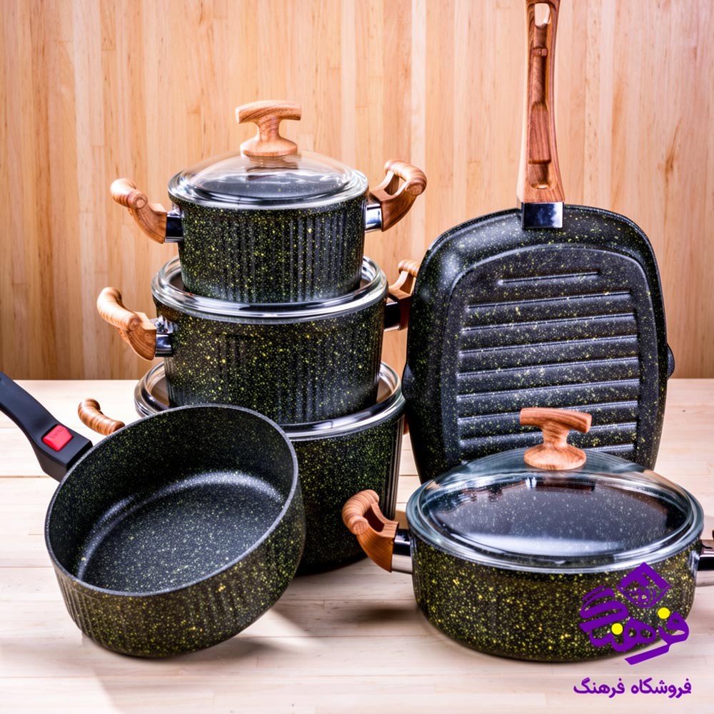 سرویس قابلمه 10 پارچه پویان مهر مدل هرمس اویز پلاس طوسی