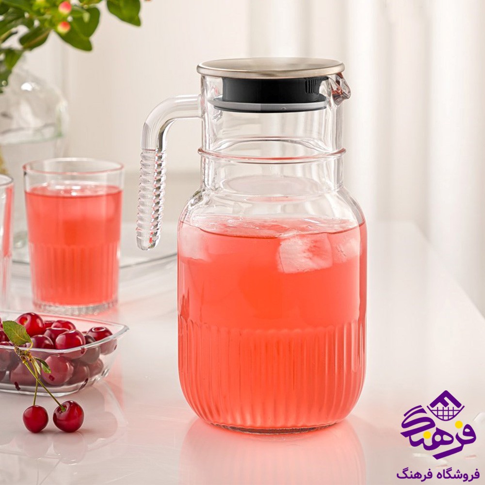 پارچ لیمون شیشه ای درب استیل 1لیتر
