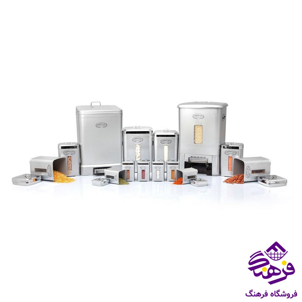 سرويس اشپزخانه جنرال 14پارچه نقره اي درب کروم