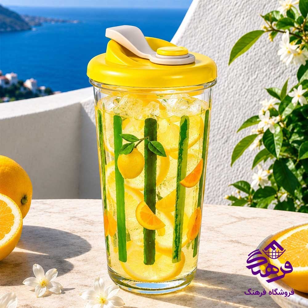 لیوان شیکر شیشه ای لیمون مدل چاپدار 380 سی سی کد 251400
