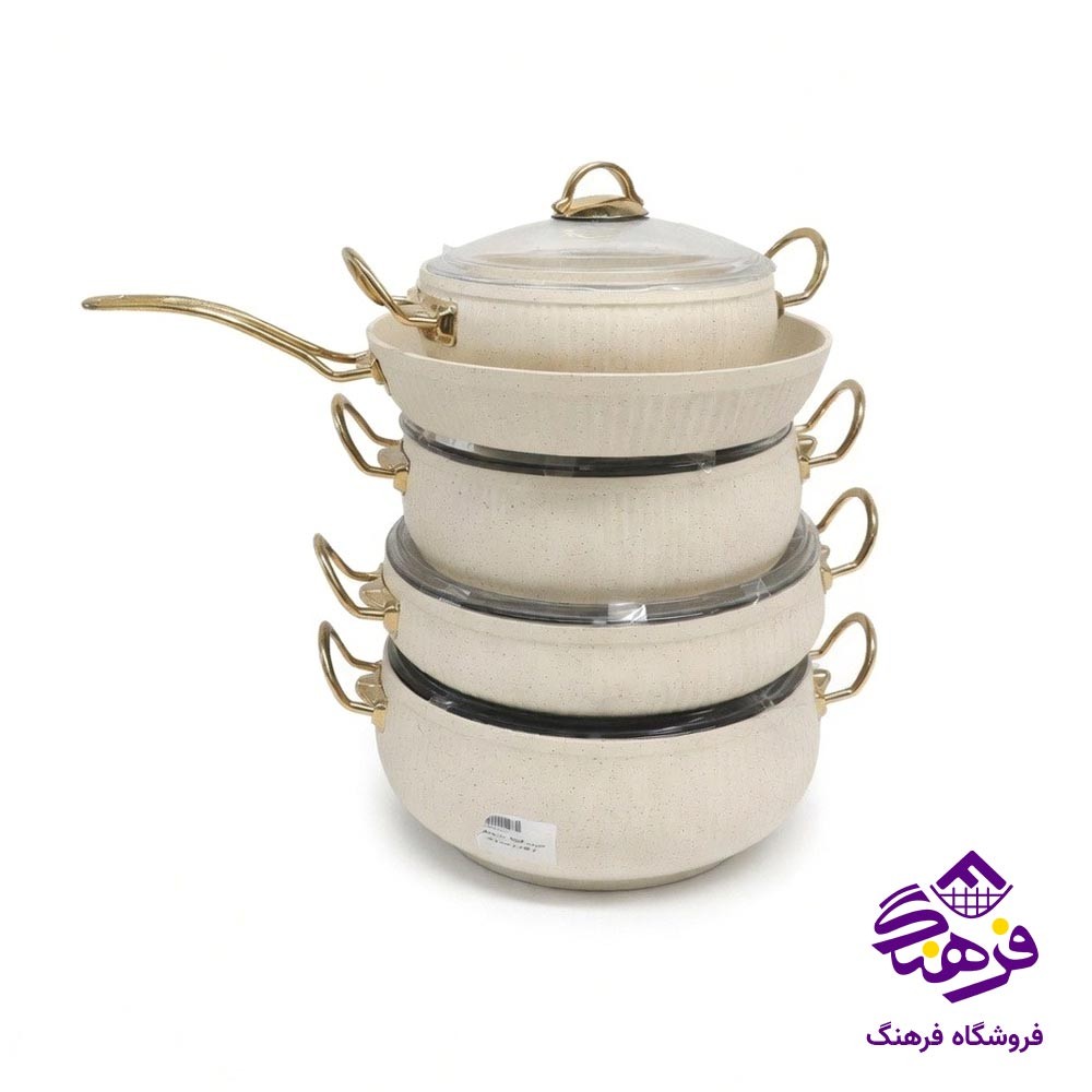 سرویس قابلمه 10 پارچه پویان مهر مدل خمره ای سلنا (مشکی)