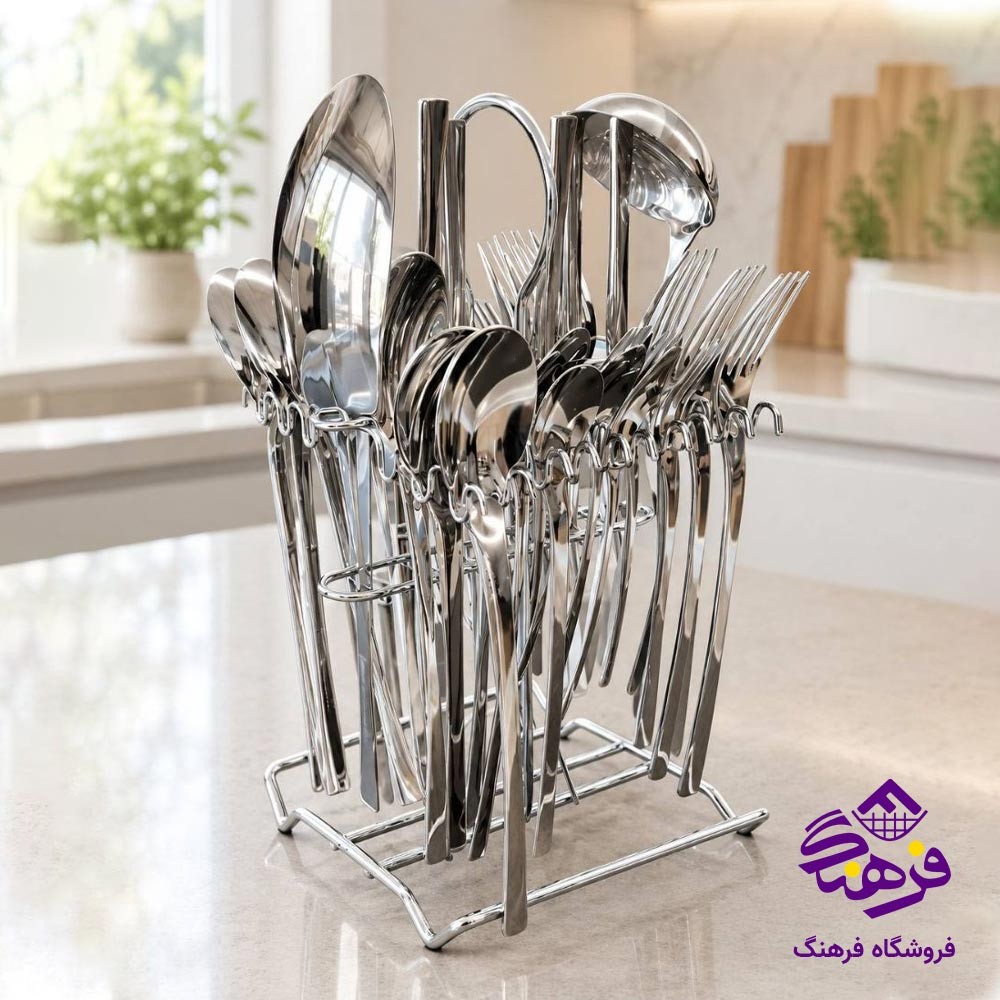 سرویس قاشق چنگال 38 پارچه استیل استند دار اویز رومانزو