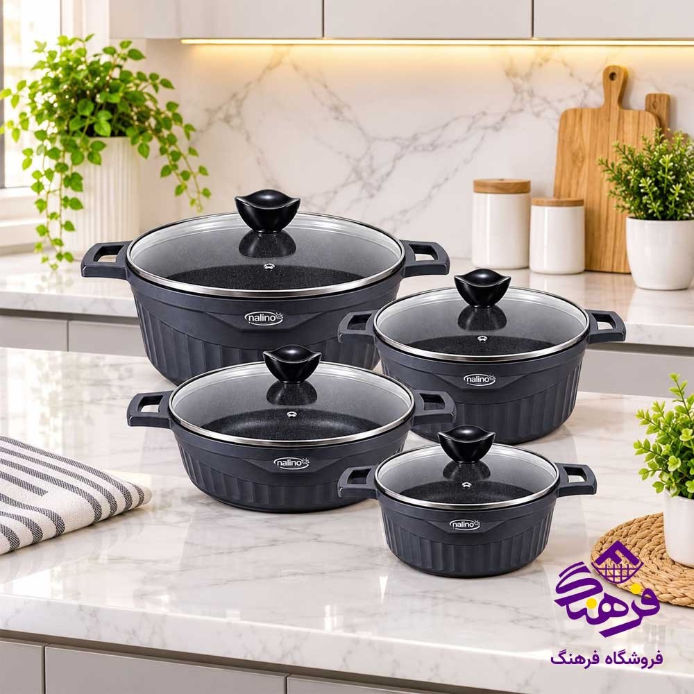 سرویس قابلمه 8 پارچه نالینو مدل Alenso مشکی 1819