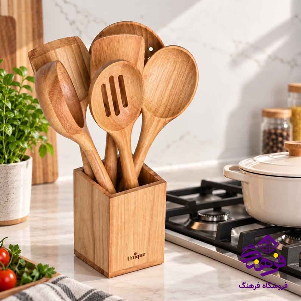 ست کفگیر و ملاقه چوبی 7 پارچه یونیک 1106
