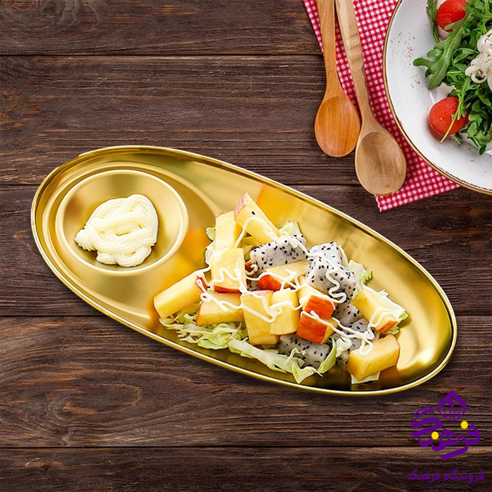 سینی سرو بیضی طلایی 45